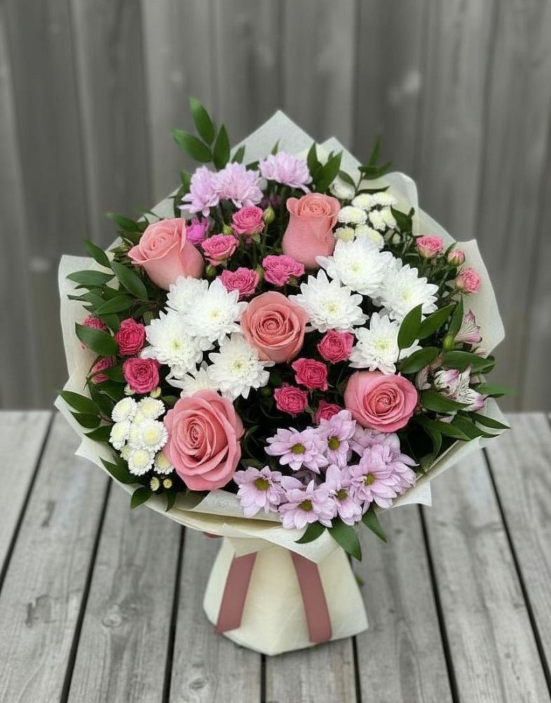 Букет цветов из: Альстромерии, Гвоздики, Розы и Хризантемы в Дмитровске