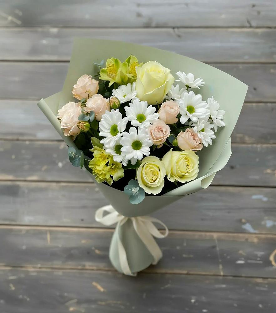 Букет цветов из: Альстромерии, Розы и Хризантемы в Дмитровске