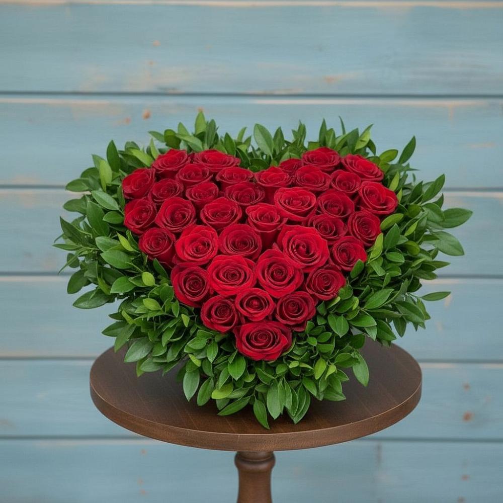 Цветочная композиция из Розы в виде сердца в Дмитровске