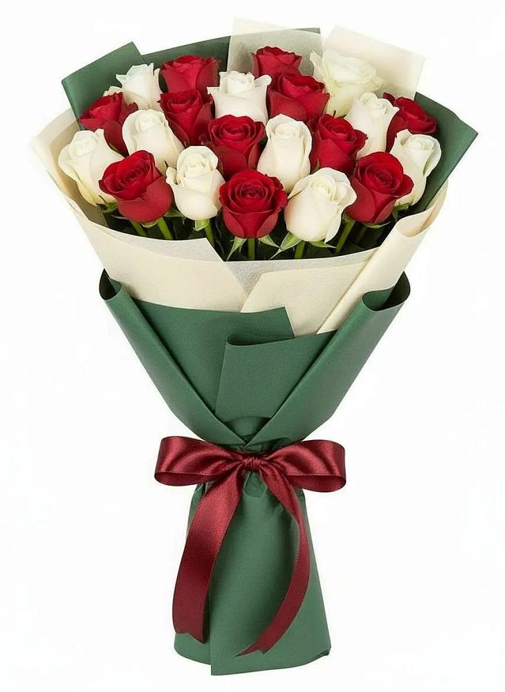 Букет Микс из красных и белых роз в Дмитровске