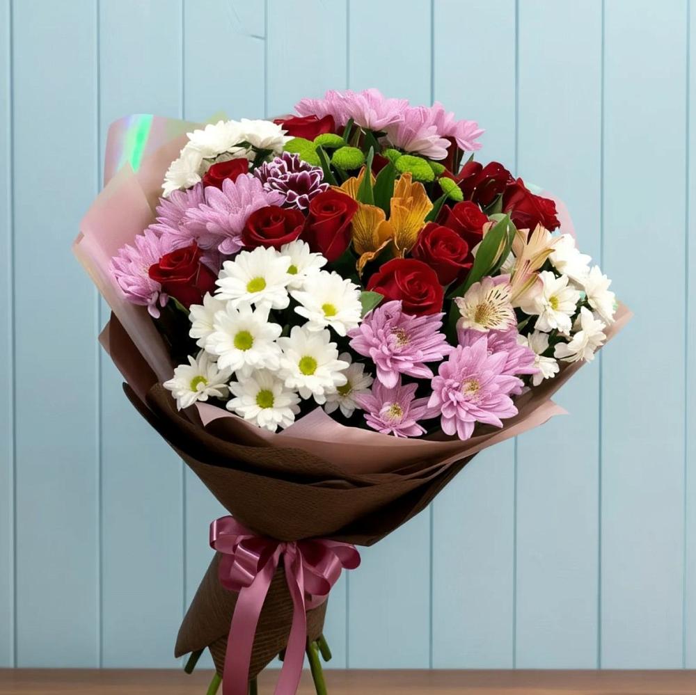 Букет цветов из: Розы, Хризантемы и Альстромерии в Дмитровске