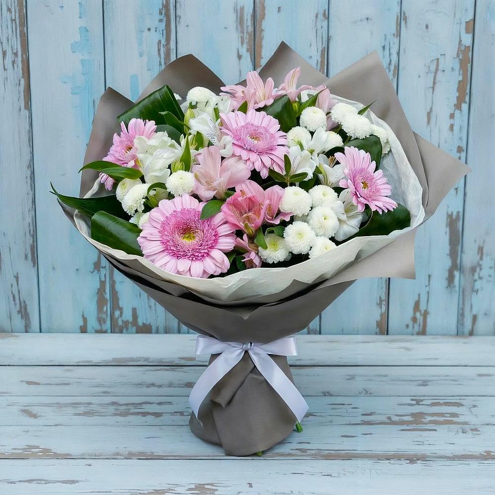 Букет цветов из: Герберы, Альстромерии и Хризантемы в Дмитровске